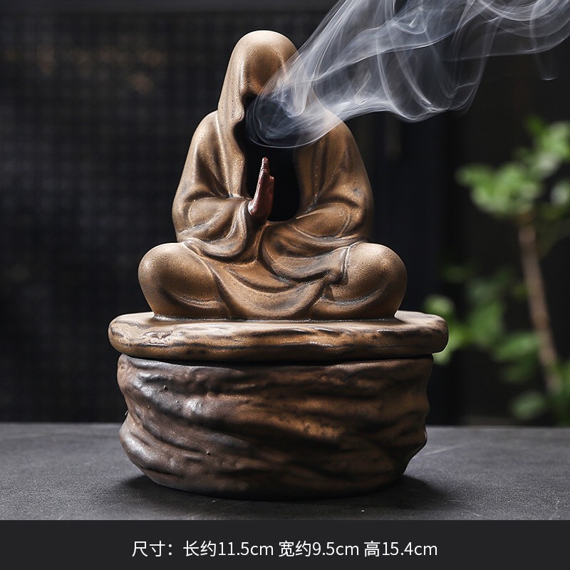 Tượng Vô DIện xông trầm thác khói gốm tử sa- Lư xông trầm thác khói tạo hình vô diện đại sư