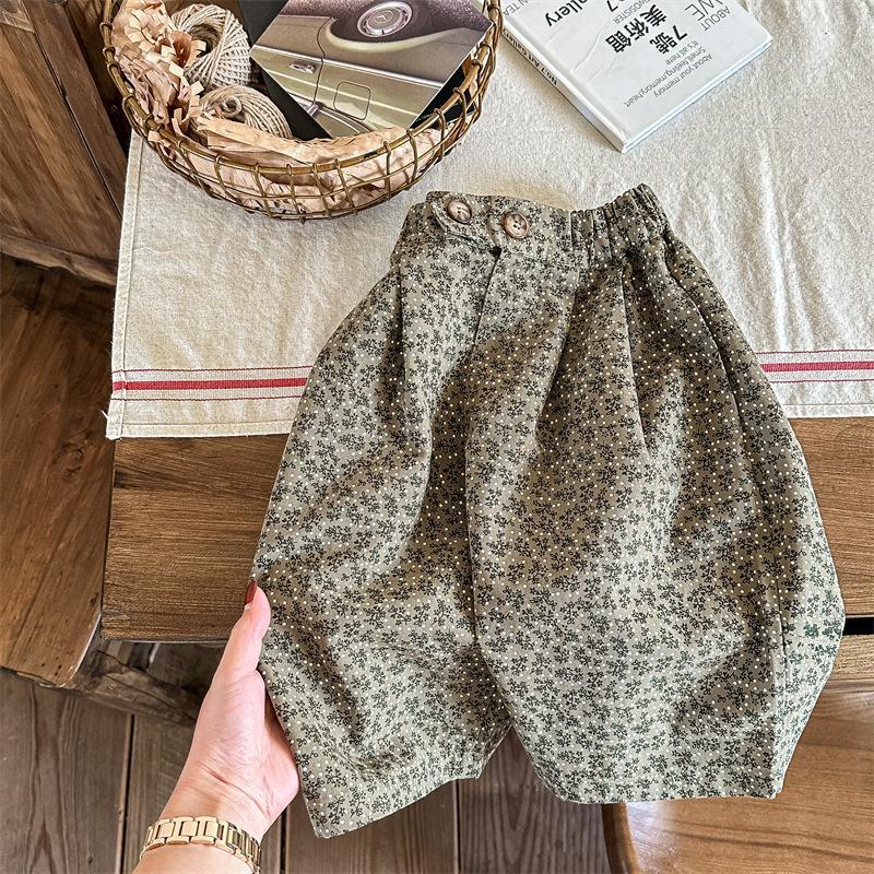Wide-leg Pants for Kids Girls Fashion Korean Style Floral Casual Pants Middle Child Spring and Summer Wide-leg Cropped Pants Harlan Pants