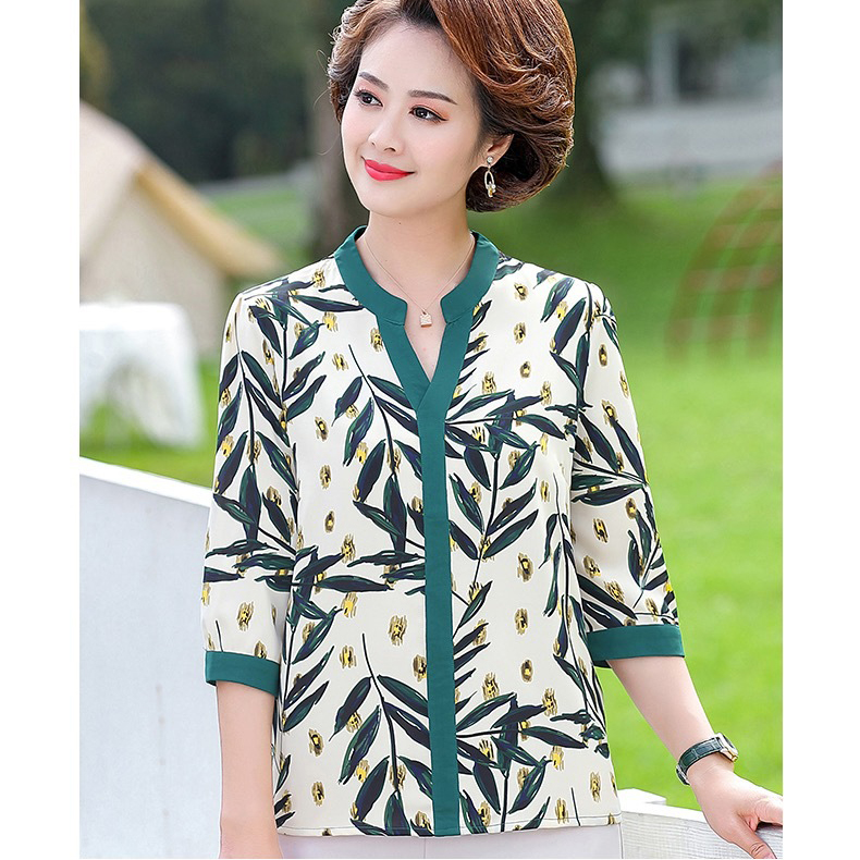 ÁO TRUNG NIÊN NỮ TAY LỠ HOA LÁ