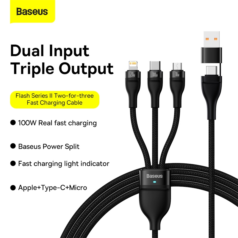 Baseus 3 in 1 USB Type C Cable 100W Fast Charging Data Cable for iPhone 13 Pro Phone Charger for Xiaomi Samsung Micro USB Cable