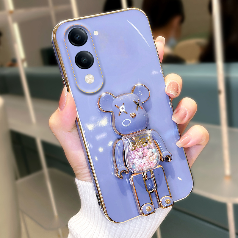 New Phone case Vivo Y04 / Y04S Back cover Soft Electroplated Quicksand Hourglass Pellet KWAS Bear silicone shockproof Protector Smooth for Vivo Y04S / Y04 case.