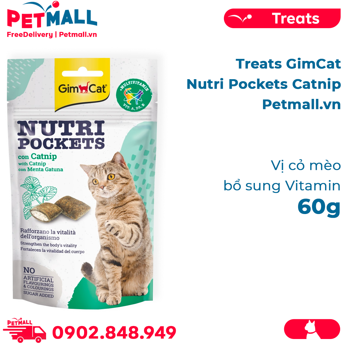 Bánh thưởng Gimcat Nutri Pockets Catnip 60g - Vị cỏ mèo, bổ sung Vitamin Petmall thumbnail