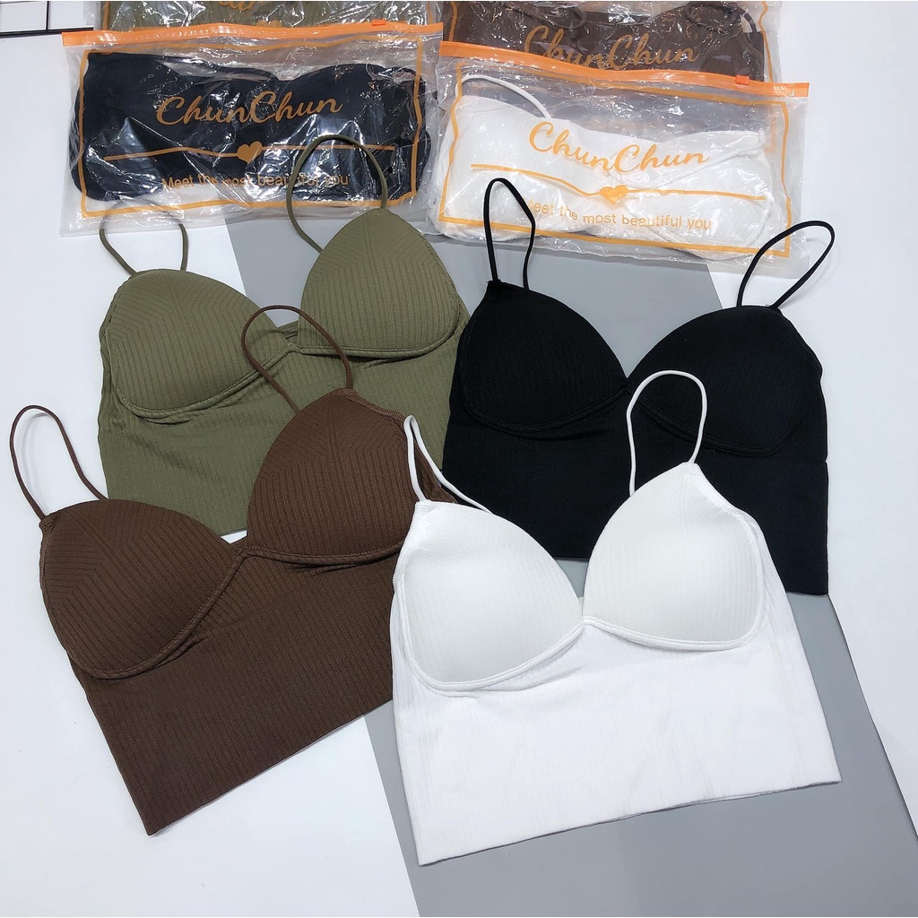 Áo bra 2 dây mảnh chất gân tăm cổ v xẻ