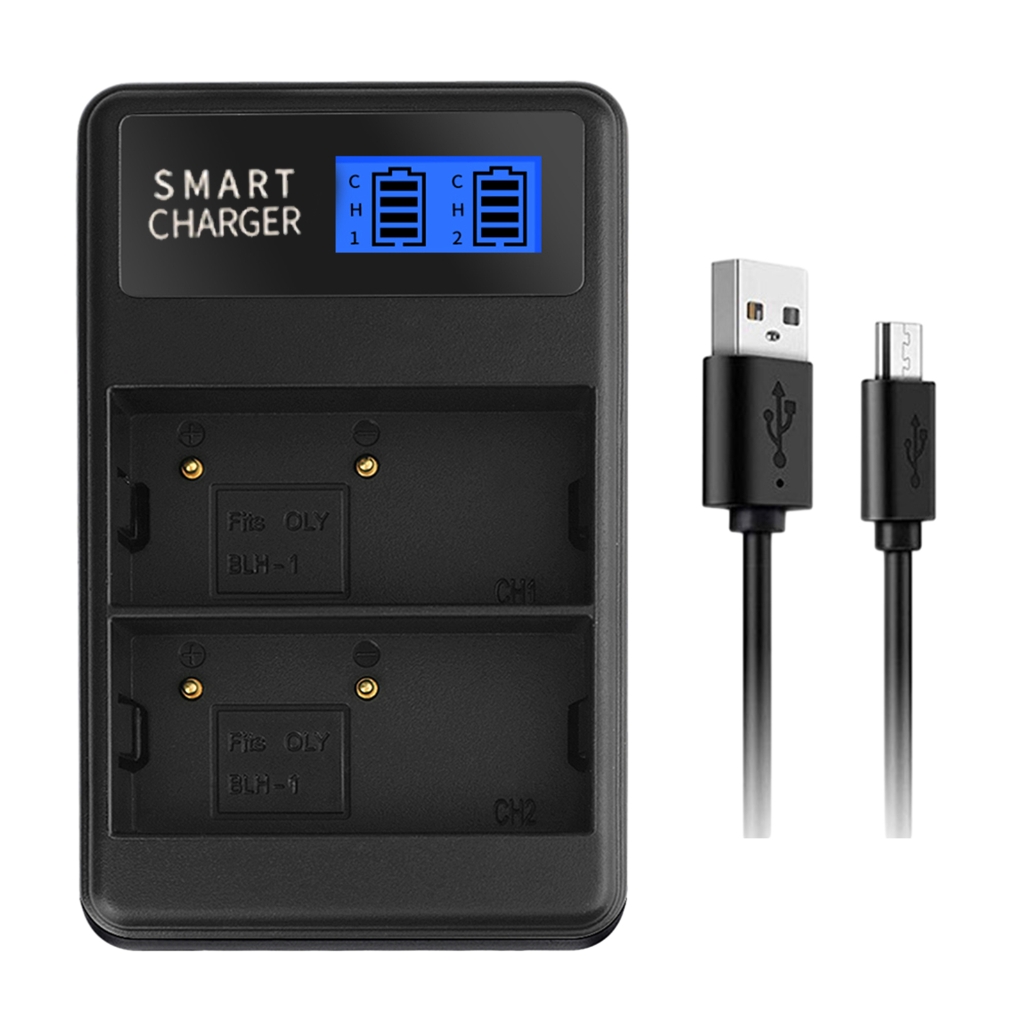 Blh1 lcd charger double slot for olympus em1 markii em1-2 em1 camera batteries