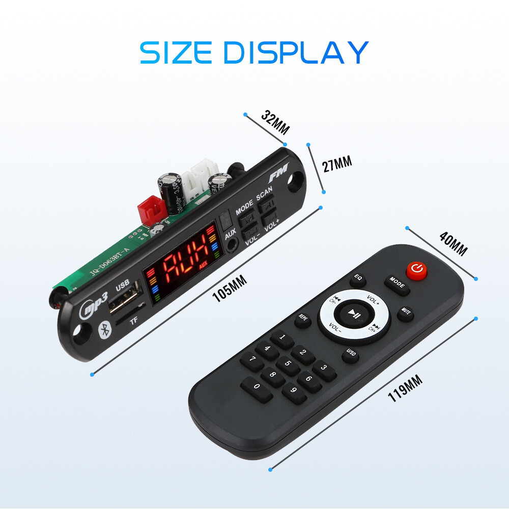 KEBIDU 80W khuếch đại Bluetooth 5.0 12V 40W bảng mạch Giải Mã MP3 tự làm cuộc gọi không dây ghi âm USB nhạc TF AUX FM thư mục đài phát thanh chuyển đổi