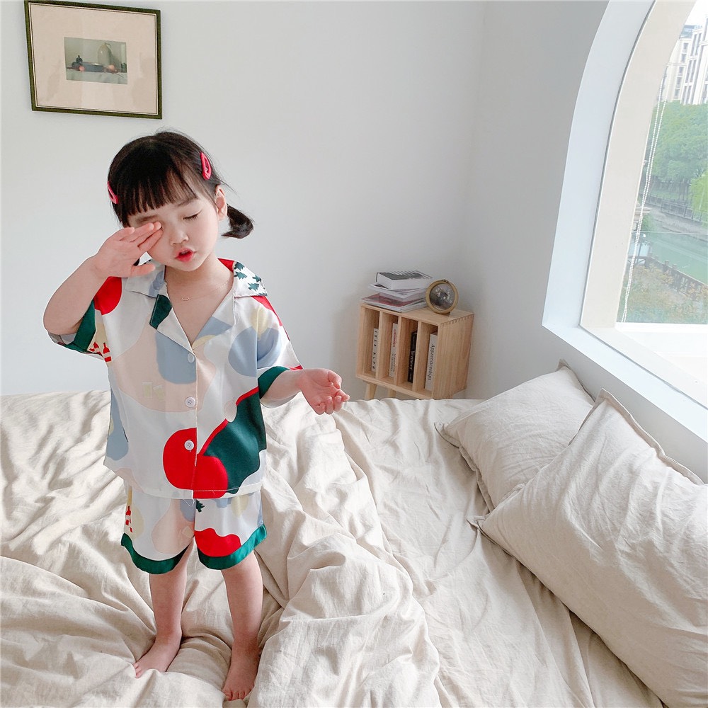 Bộ Pizama Lụa Hàn Cộc Tay Mềm Mịn Cho Bé Trai/Bé Gái