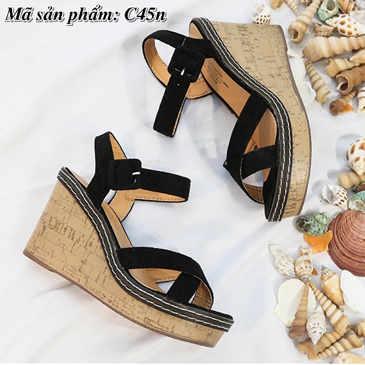 Sandal đế xuồng quai chéo 7cm siêu nhẹ C45