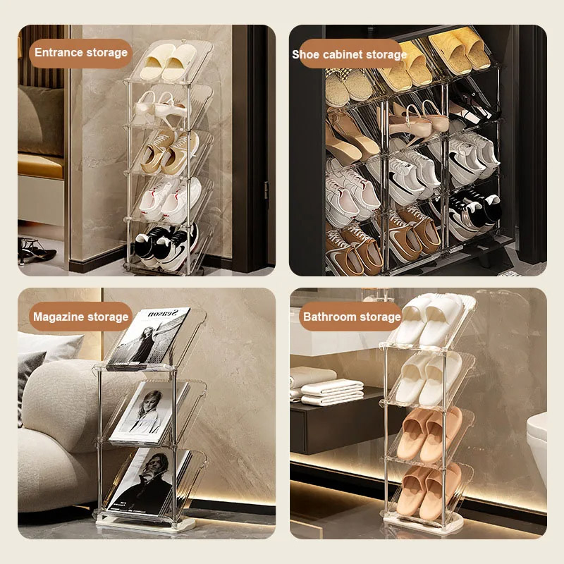 Household shoe rack multi-layer light luxury installation-free space-saving simple stainless steel dormitory shoe cabinet storage rack