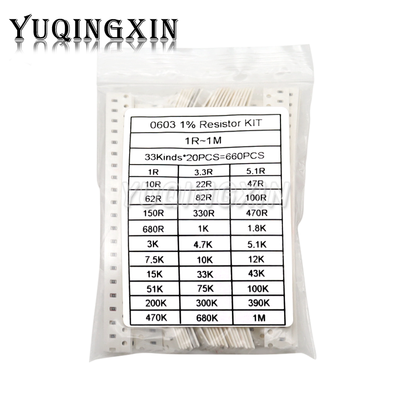 660pcs 0201 0402 0603 0805 1206 1% SMD Chip Resistor Assorted Kit 1R ...