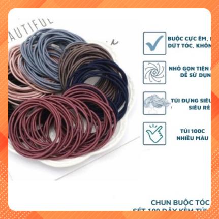 Set 100 chun buộc tóc có túi zip đựng CỰC HOT