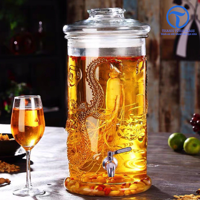 Bình Thủy Tinh Trụ Rồng  8 Lít (Có Vòi)