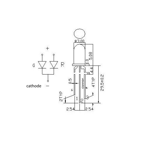 10 bóng LED ĐỤC 2 MÀU ĐỎ XANH 3MM 3 CHÂN CATHODE/ anode