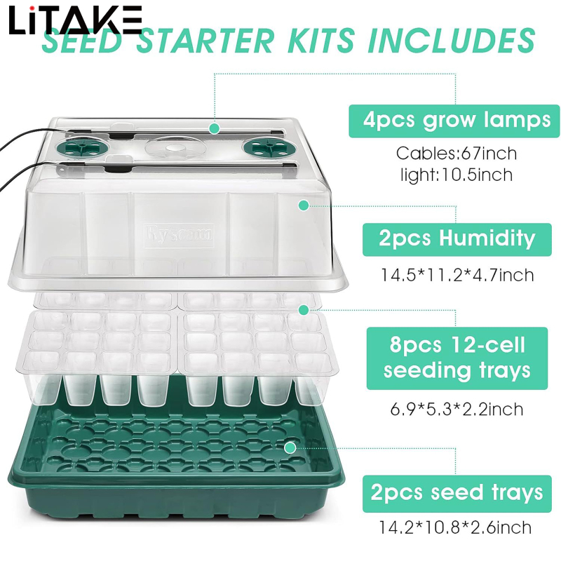 Starter Tray With Grow Light 80 Cells Seed Starter Kits Adjustable Humidity And Temperature Switch Seed Starter Tray For Plants