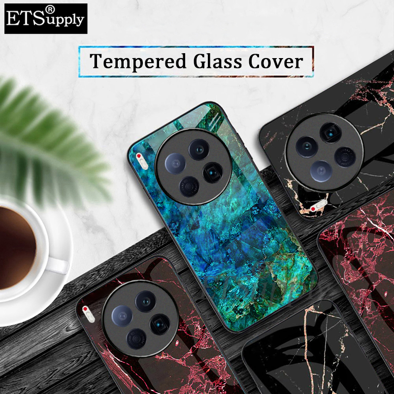 For Phone case Tecno Camon 40 Premier 40 Pro Fashion Marble Tempered Glass Protector Soft Frame Silicon Back cover Tecno 40Premier 40Pro.