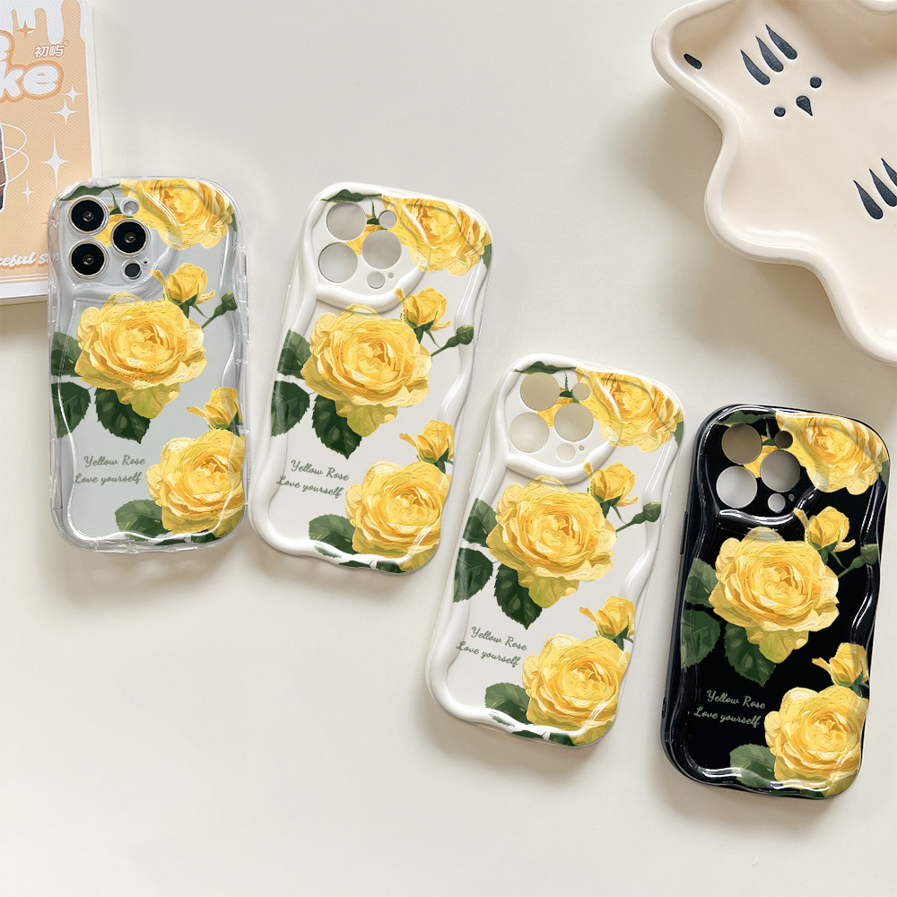 BILI for Samsung A52 4G 5G A52S 5G Back Cover Yellow Rose Pattern Cream Texture Wavy Soft Silicone Mobile Phone Covers. 