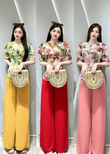 SET ĐỒ LAM ÁO BÀ BA TAY BÚP FREESIZE DƯỚI 70KG