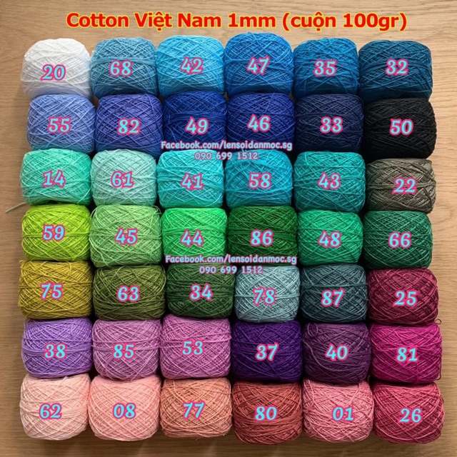 Sợi Cotton việt nam 1mm (Màu 57 ~ Màu 102) (cuộn 100gr)