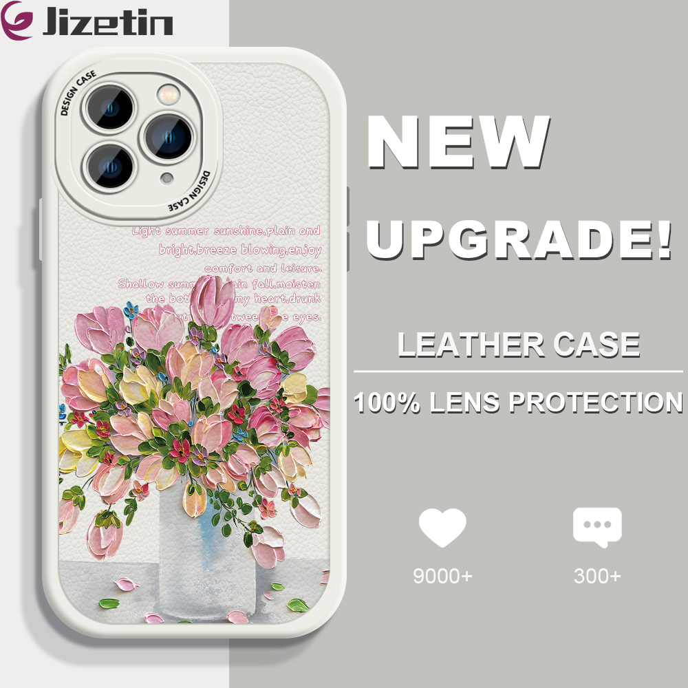 Jizetin Leather Case For iPhone 11 11 Pro 11 Pro Max Slim Cartoon Flowers Leather Back Casing PU Leather Cover Phone Case