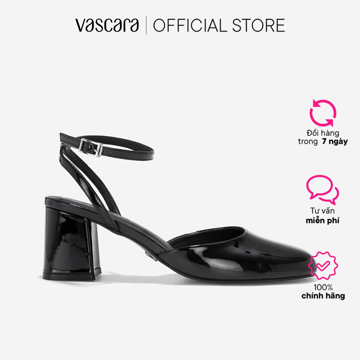 Vascara Giày Bít Mũi Tròn Block Heel Phối Ankle Strap - BMN 0657