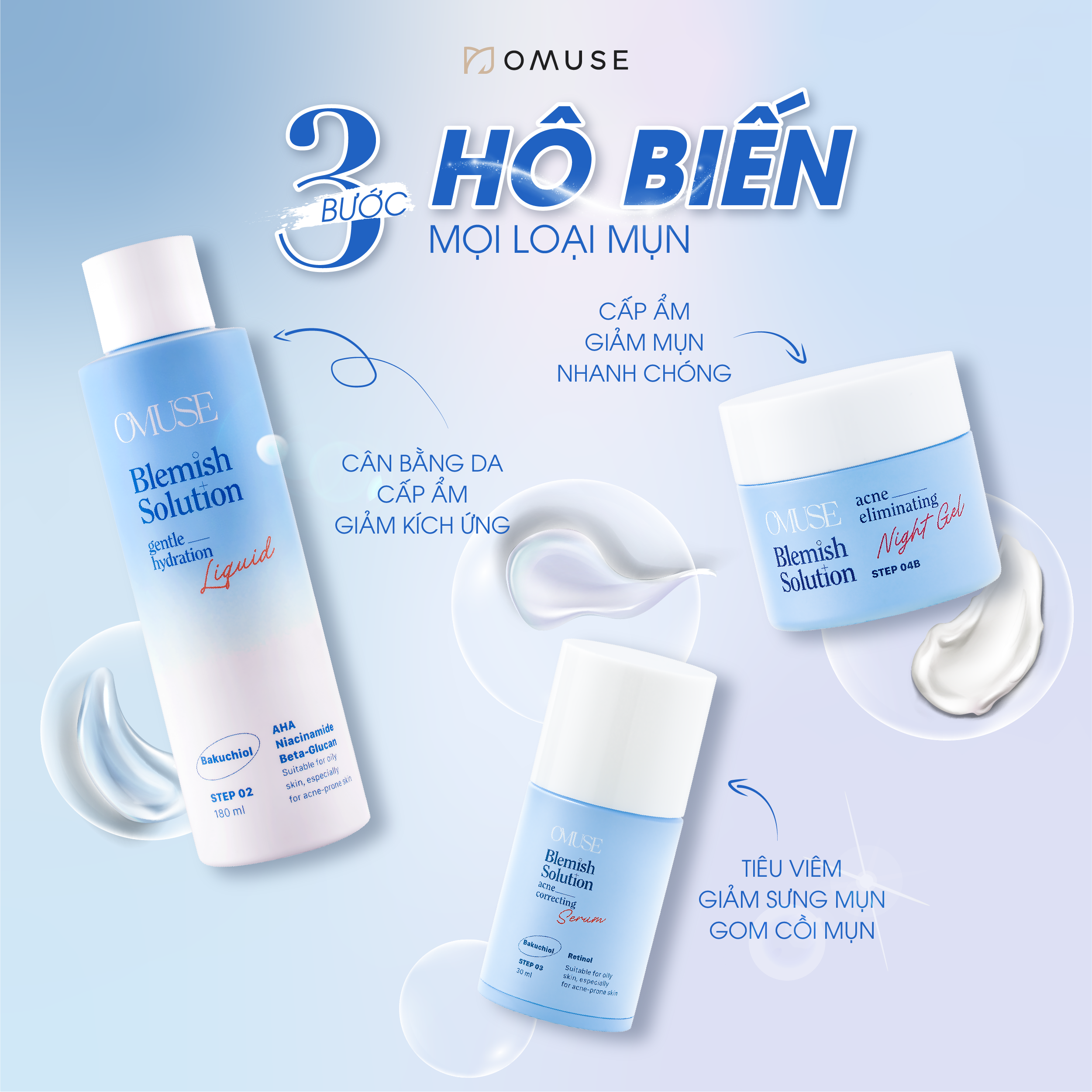 Bộ sản phẩm toàn diện dành cho da mụn OMUSE Blemish Solution Acne Correcting