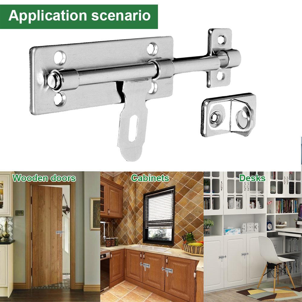 4 Inch Hardware Door Lock Stainless Steel Bolt Latch Padlock Clasp Set ...