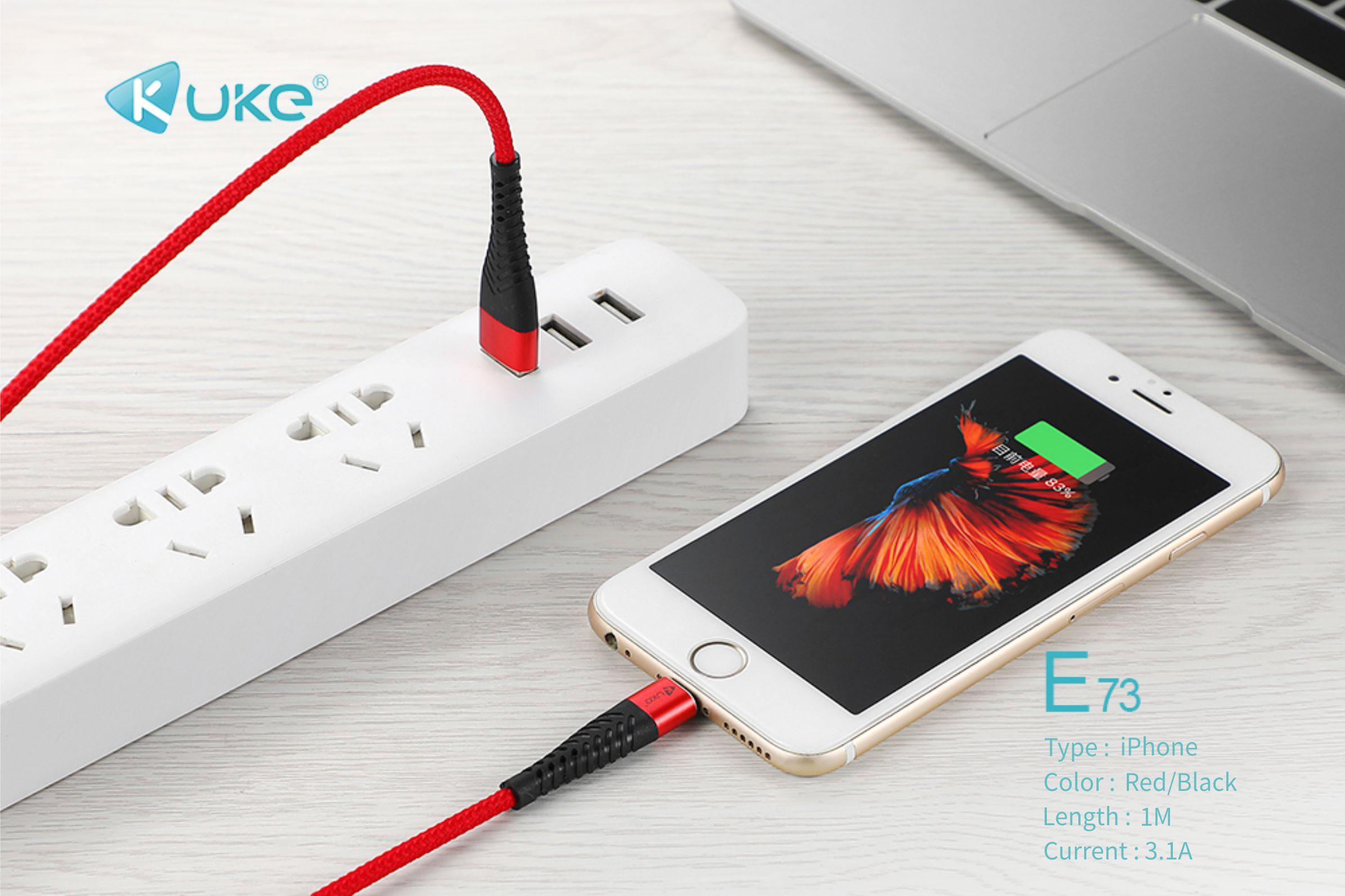 Cáp Sạc Dù [Freeship] Cáp Sạc Nhanh Kuke 6A 1m - E71 (Micro), E72 (Lightning), E73 (TypeC)