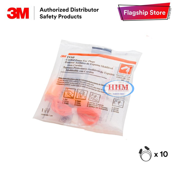Bộ 5 cặp Nút tai chống ồn 3M 1110 - có dây(Orange)