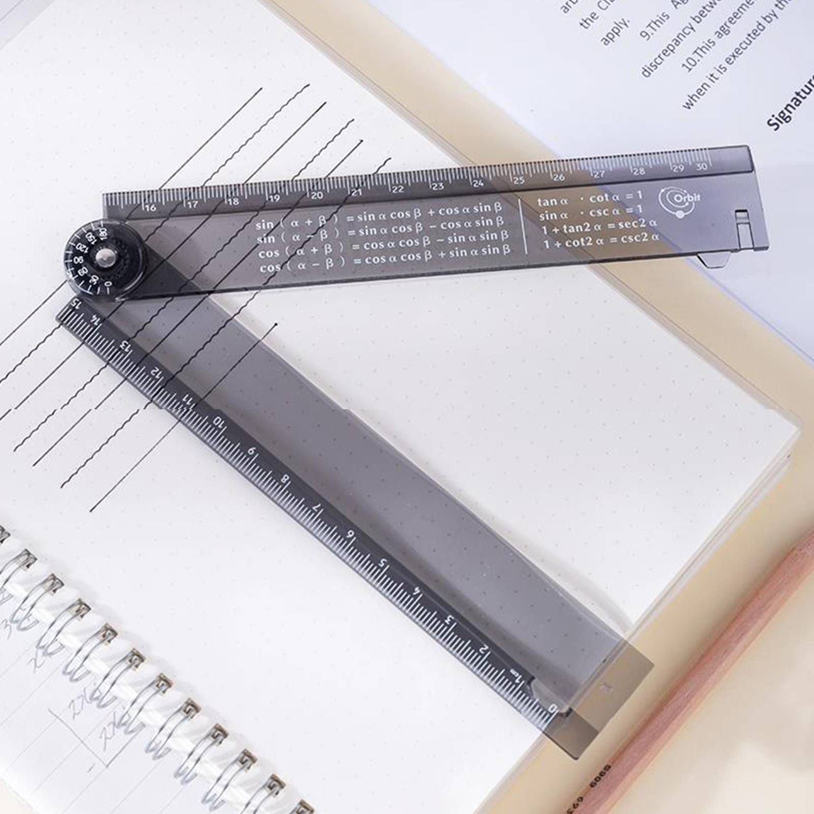 Folding Ruler Adjustable Transparent Ruler Flexible Portable Angle Measurement Ruler for School Home