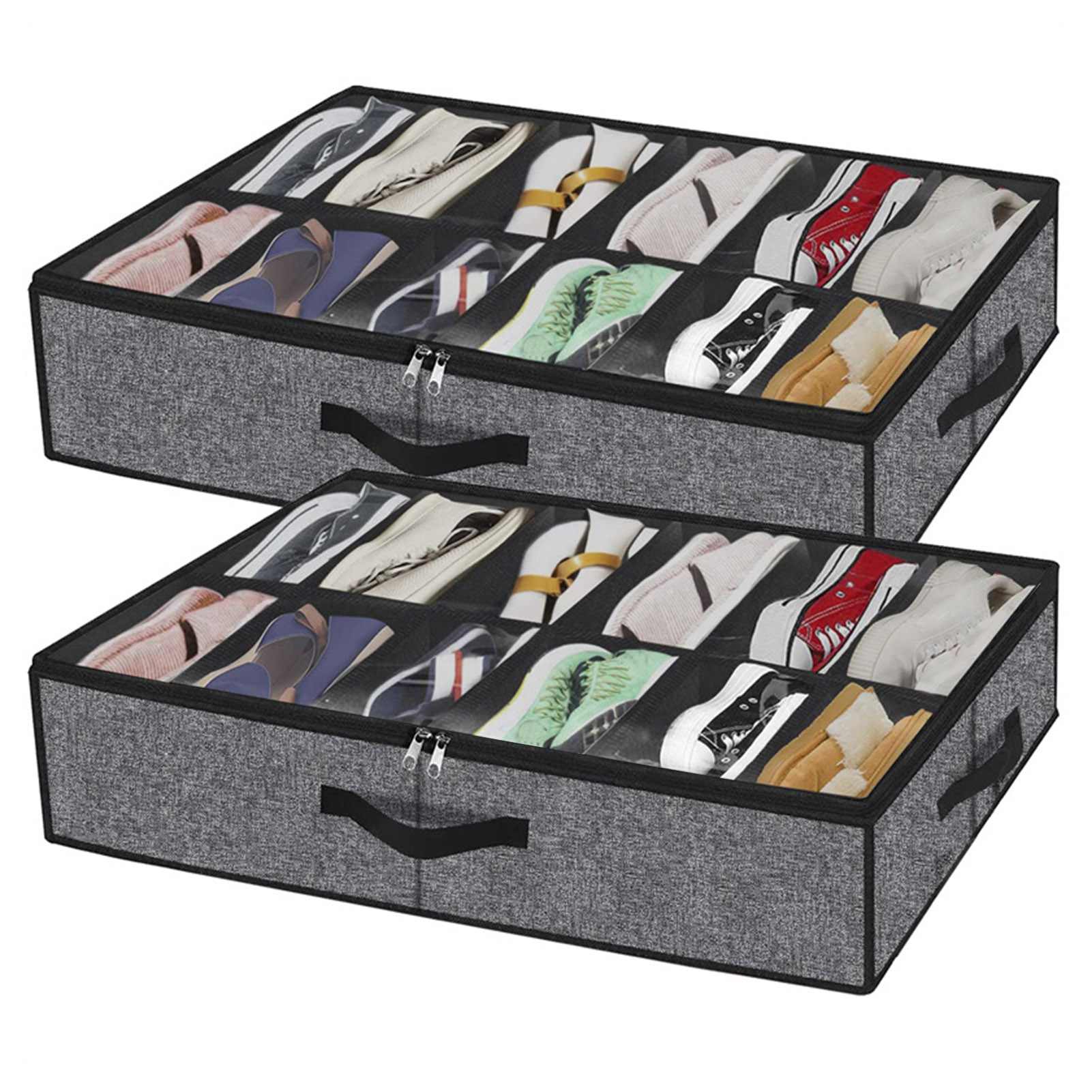 BDZL Bed Bottom Shoe Storage Box Side Handle Shoe Storage Container Space-saving Shoe Storage Box with Clear Dust-proof Cover Ideal Organizer for Home Bedroom