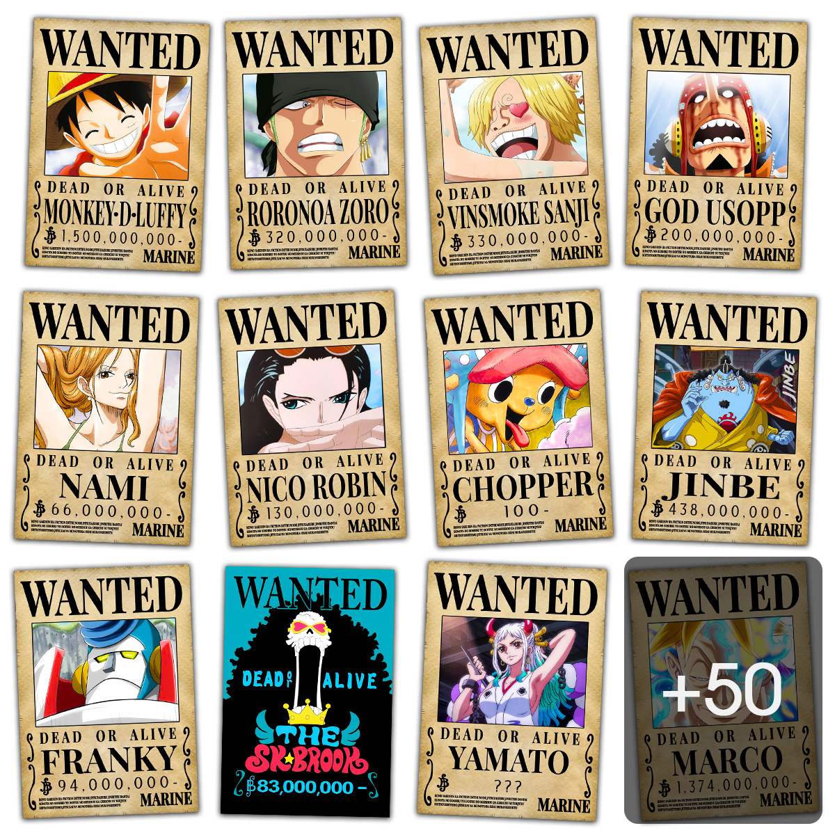 Poster One Piece Wanted Lệnh Truy Nã Băng Mũ Rơm Luffy và Poster Anime