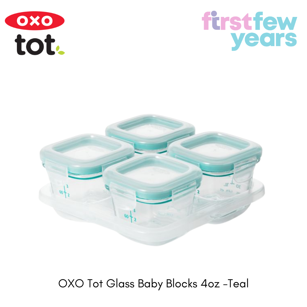OXO Tot Glass Baby Blocks Food Storage Containers, Teal, 4 oz