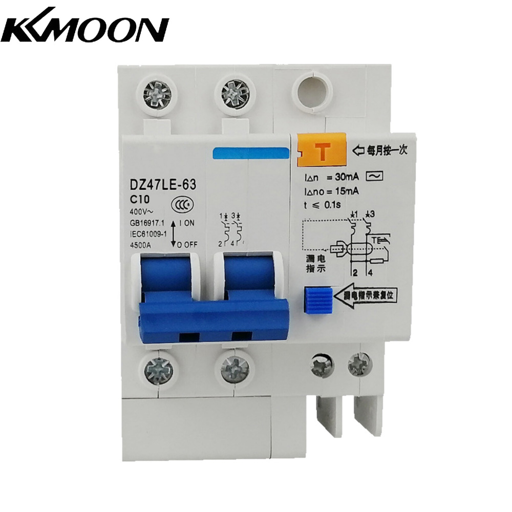 KKmoon Miniature Residual Current Circuit Breaker 2 Poles 30mA 400V Household Electric Leakage Protector DIN Rail Installation