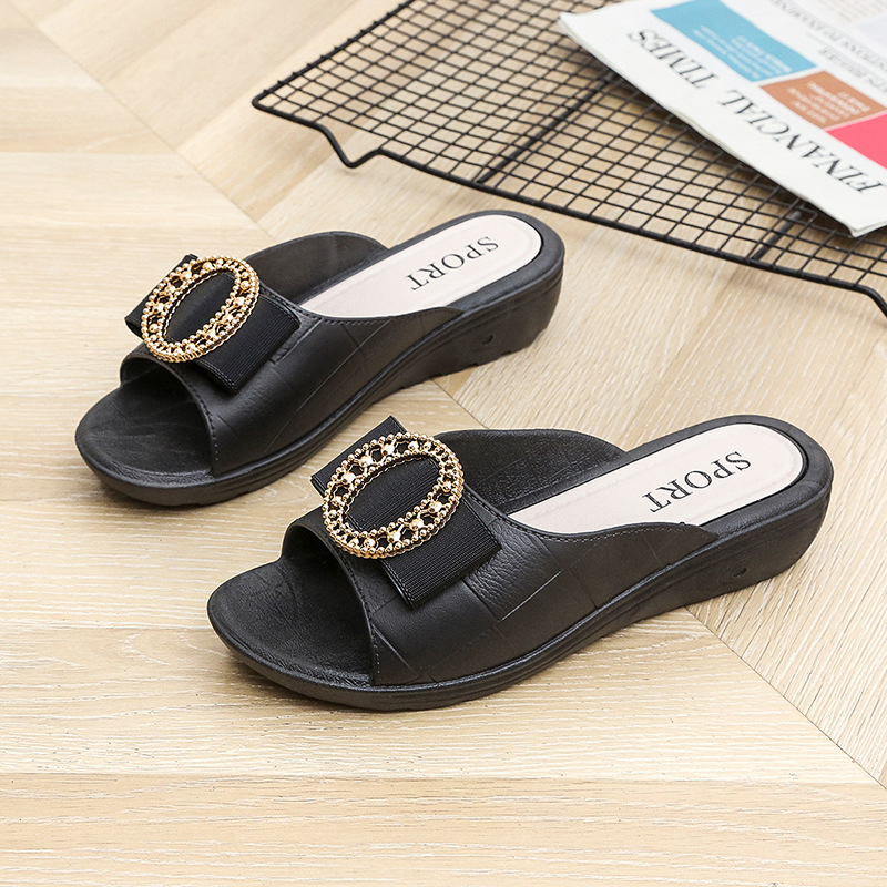 AOKANG New wedge sandals round buckle ladies casual daily flat sandals and slippers beach flip flops