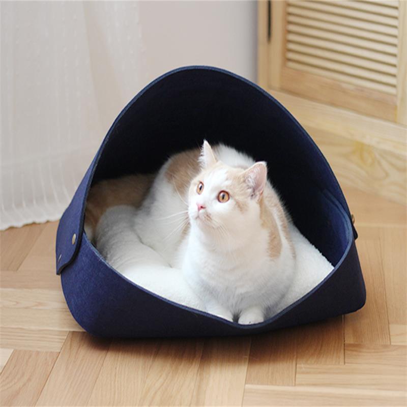 Nhà cho mèo ngủ Hipipet 4 mùa khóa cúc vải nỉ trần cao cấp tháo rời giặt giũ dễ dàng thumbnail