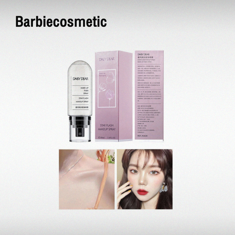 Mineral water spray, lock makeup, shiny face, sparkling shimmer, juicy