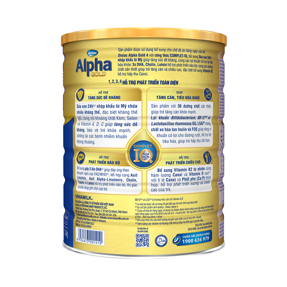 Sữa Bột Vinamilk Dielac Alpha Gold 4 hộp 1400g (Cho Trẻ Từ 2- 6 tuổi) - Sữa công thức hỗ trợ phát triển trí não của trẻ, tăng cân, chiều cao