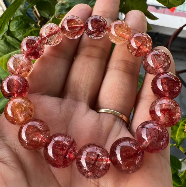 🍁[ BẢN ĐẸP ]Chuỗi vòng Tay đá thạch anh tóc đỏ 8 LY-12 LY tự nhiênhàng bao đẹp hình thực tế 100%.