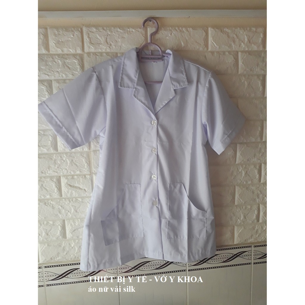Áo Blouse, áo y tá, dược sĩ, spa, thực phẩm tay ngắn thân ngắn nam/nữ vải kate silk mịn đẹp
