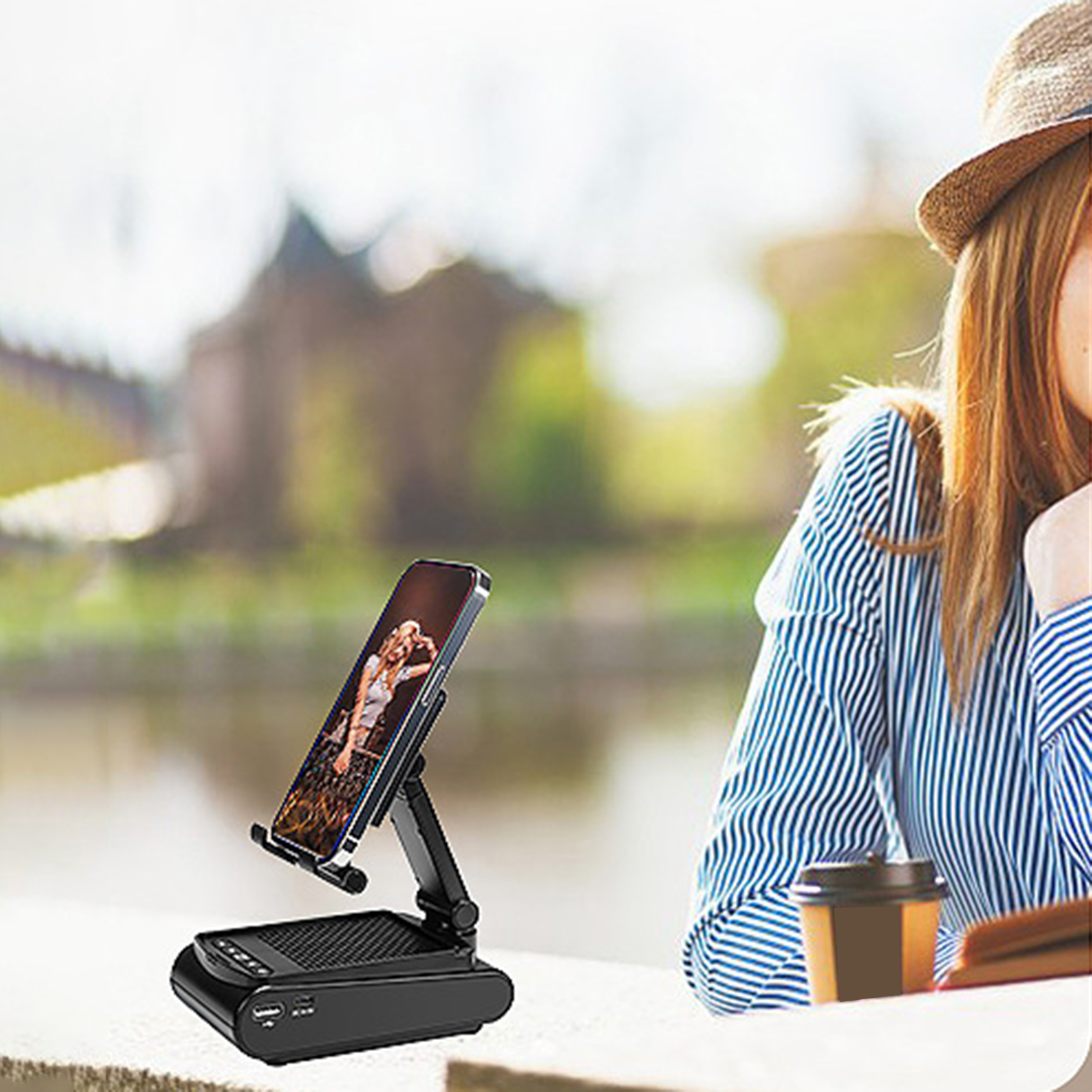 Anxinshui Giá để điện thoại di động với Bluetooth tương thích loa đa mục đích giá đỡ điện thoại Loa Bluetooth không dây điện thoại di động giá để điện thoại đứng