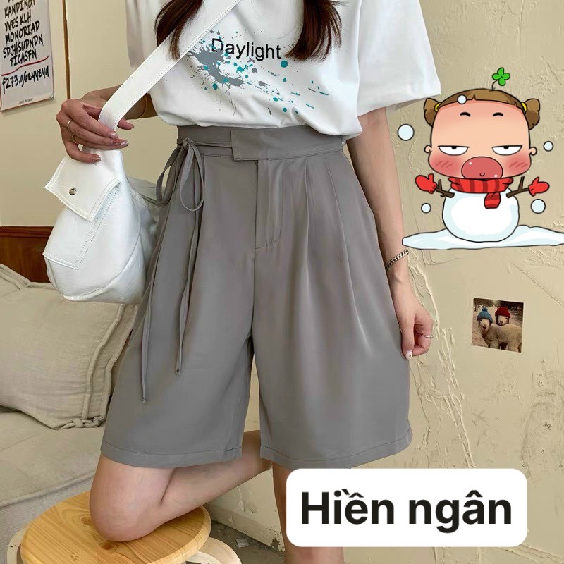 Quần ngố thắt dây eo chất chéo hàn