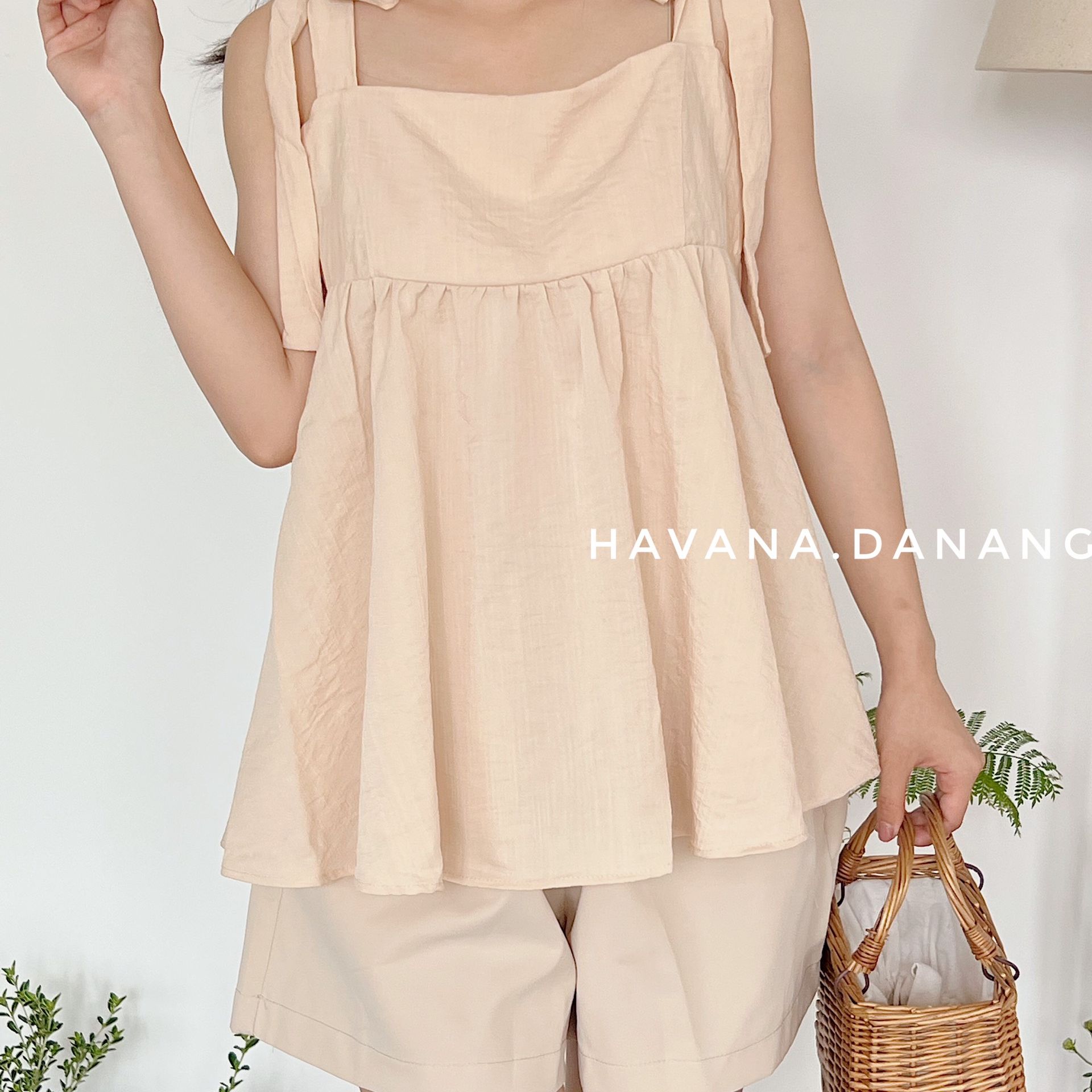 Set áo babydoll cột dây kèm quần short freesize
