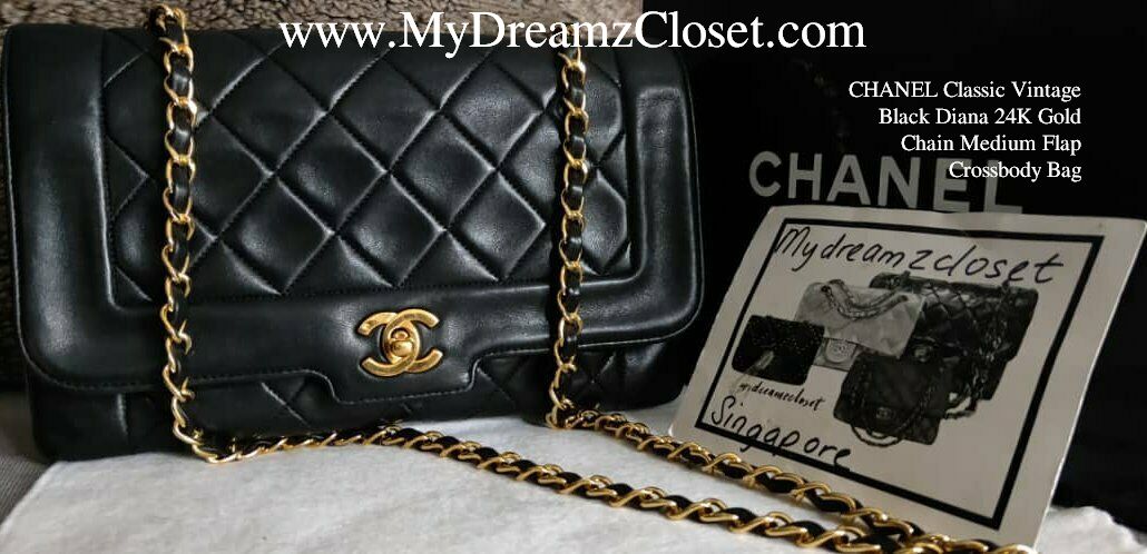 CHANEL Classic Vintage Black Diana 24K Gold Chain Medium Flap Crossbody Bag  | Lazada Singapore