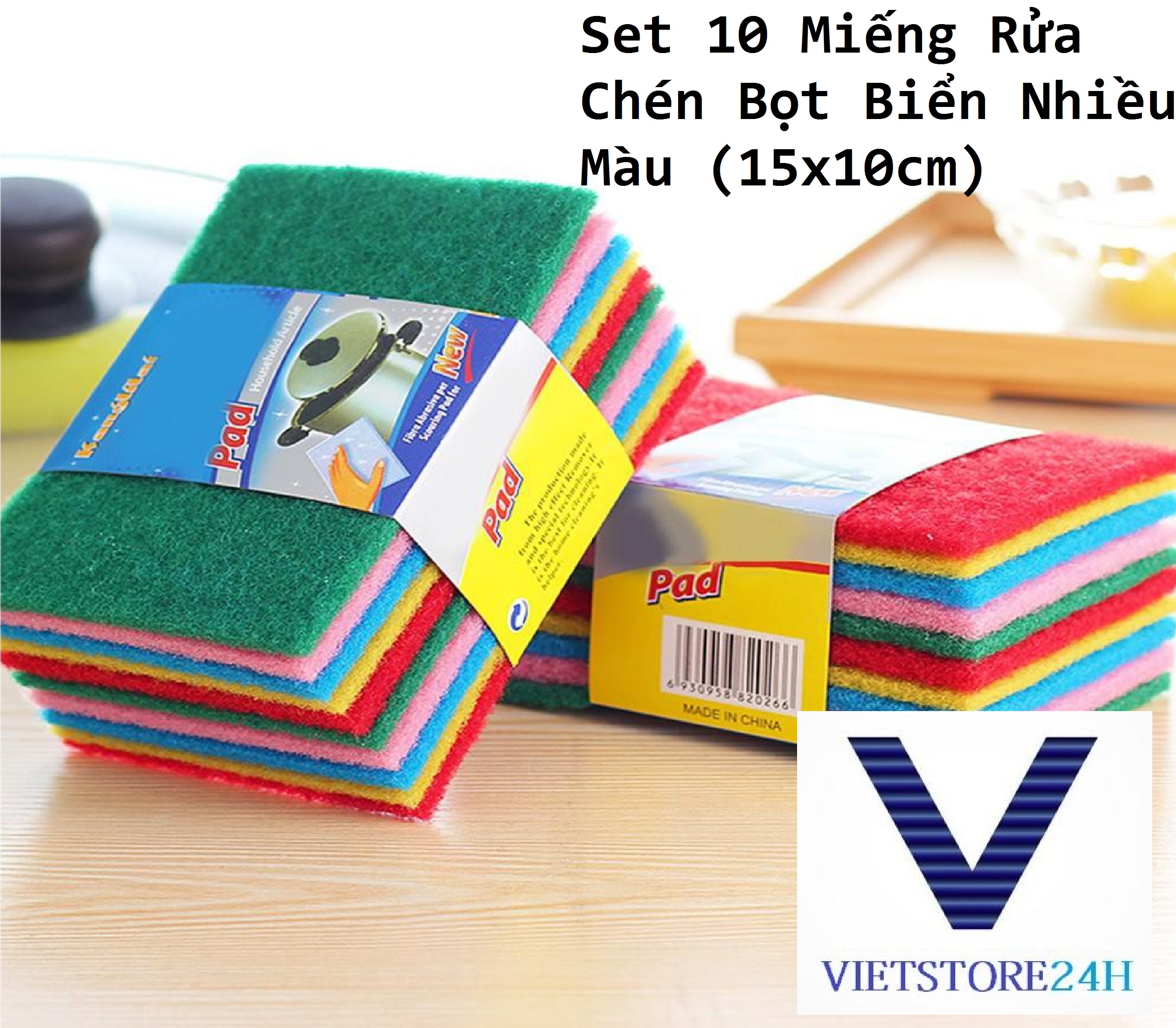 Set 10 miếng rửa chén bọt biển nhiều màu (15x10cm)
