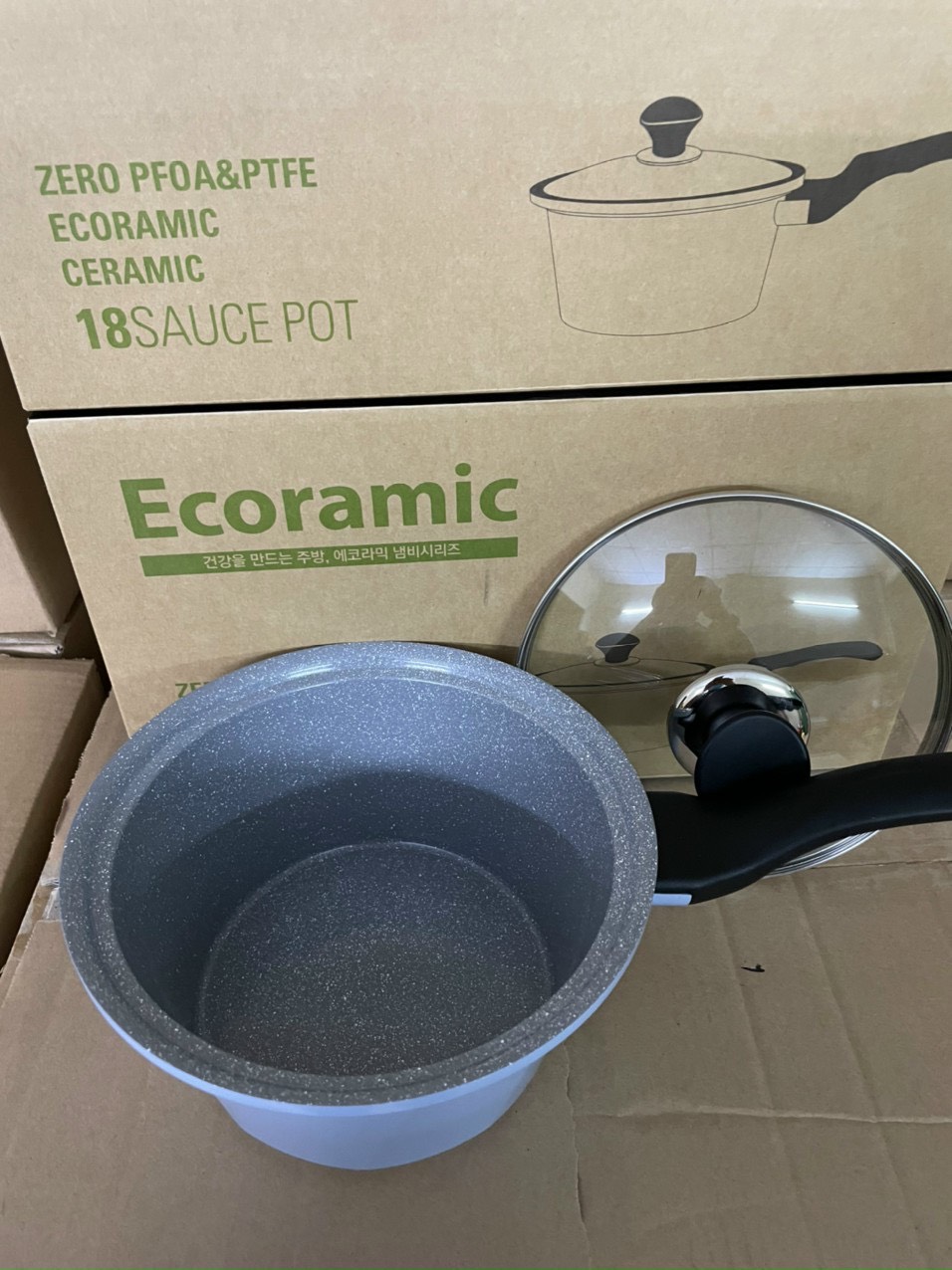Nồi quánh vân đá đúc nguyên khối Ecoramic 18cm (Dùng được bếp điện từ)