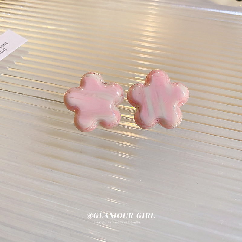 银针粉色系滴油爱心花朵蝴蝶结耳环时尚甜美少女耳钉小众百搭耳饰