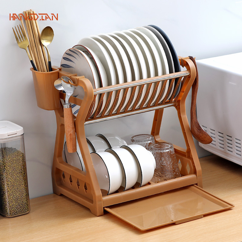 HANGDIAN【Miễn phí vận chuyển】Giá đựng Bát Thoát Nước Nhà Bếp hộ gia đình đa chức năng giá lưu trữ bát, món ăn, đũa thoát nước giá lưu trữ nhiều lớp thoát nước Giá đựng bát