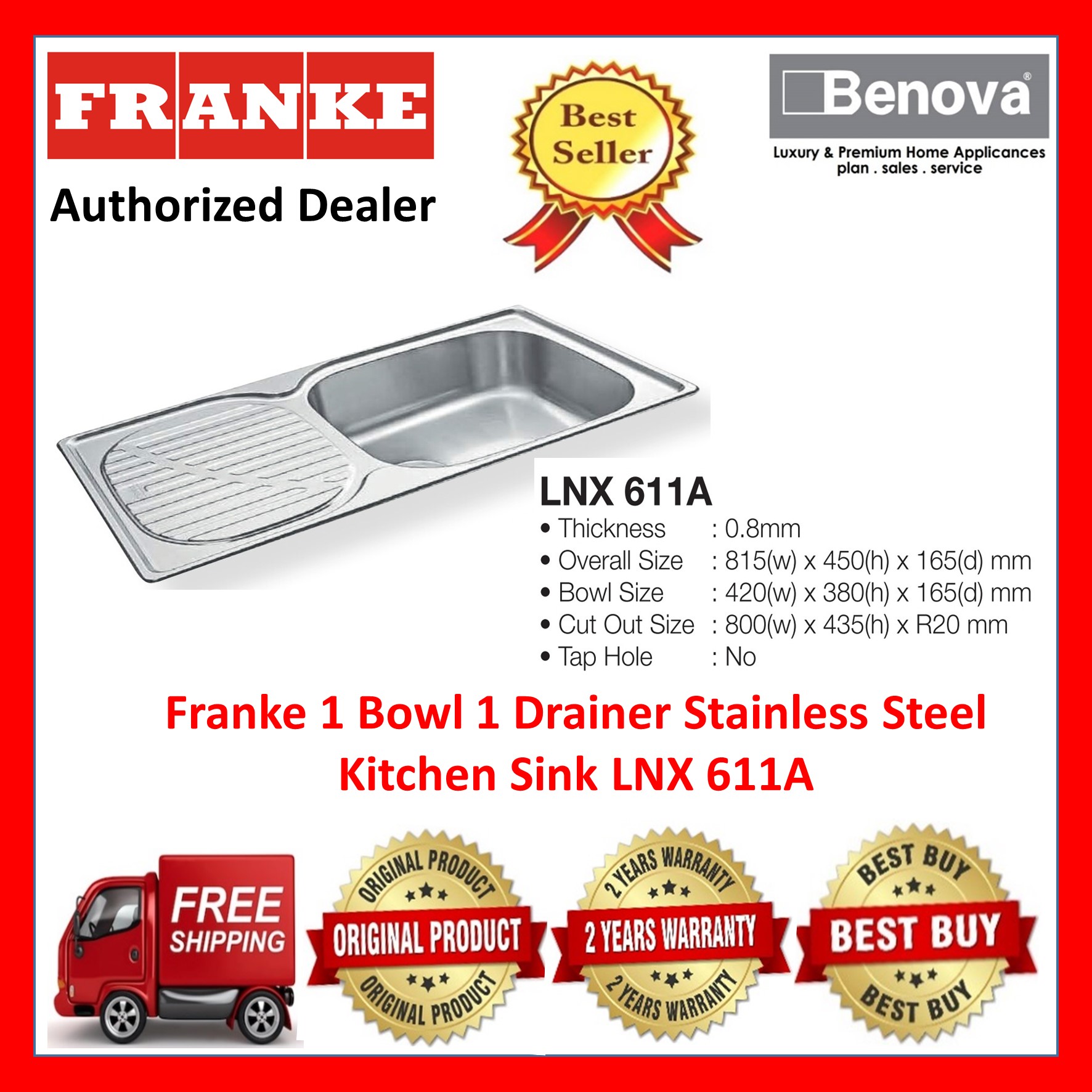 Franke Planar Stainless Steel 500mm Undermount Single Bowl Sink - PZX - View #2