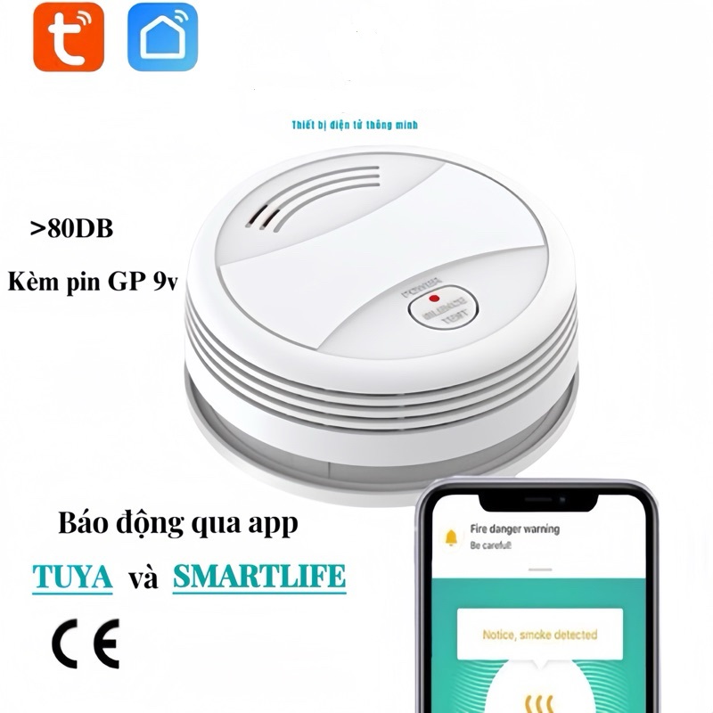 Thiết bị báo cháy báo khói cảm biến thông minh Tuya WiFi thông báo qua điện thoại