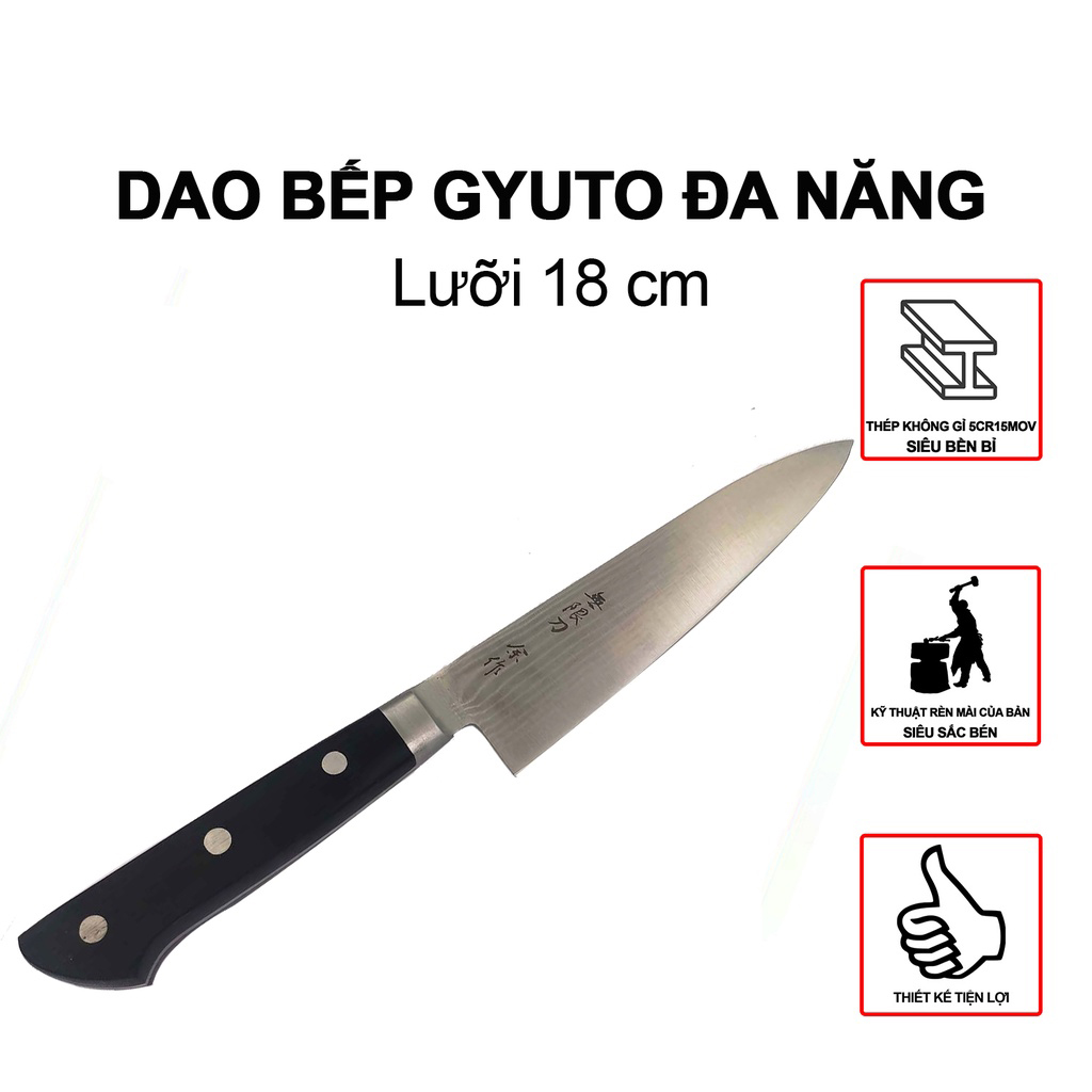 Dao làm cá Gyuto Nhật Bản, cán nhựa ABS lưỡi thép không gỉ 18cm Dao-C hàng nhập nguyên chiếc