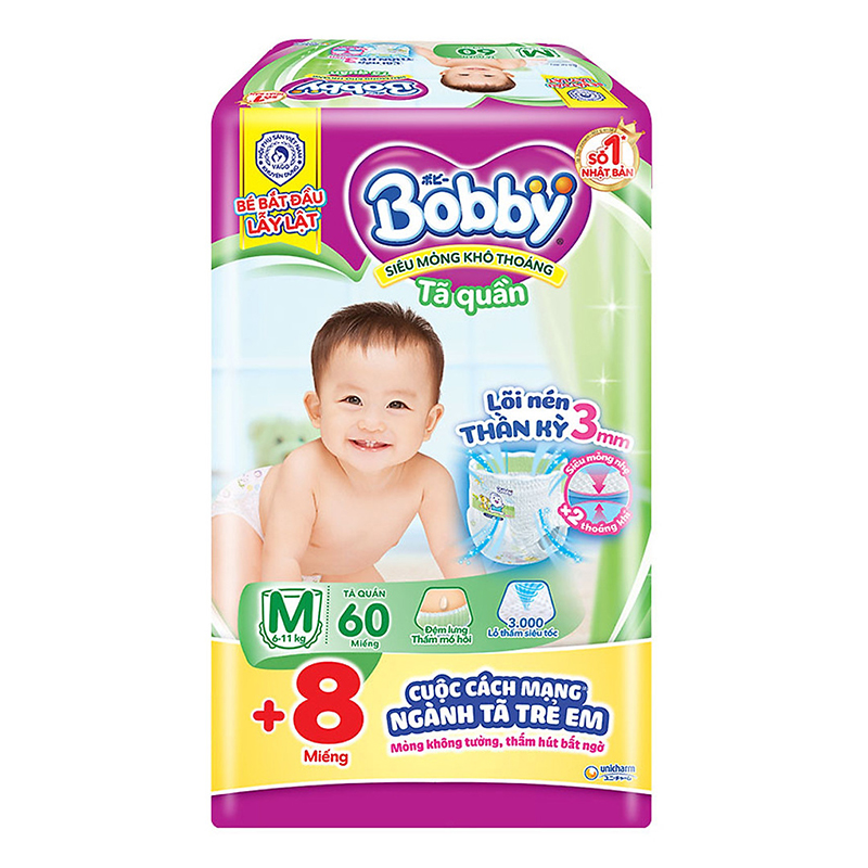 Tã quần Bobby size M 60+8 miếng (cho bé 6 - 11kg)
